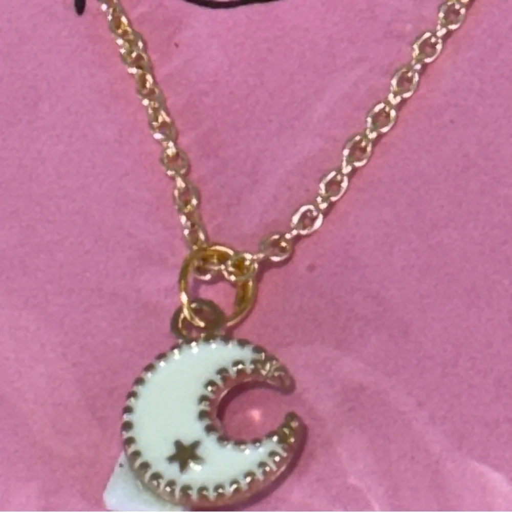 Gold Tone Crescent Moon Charm Necklace | Cute Locket Pendant | Gift Ready